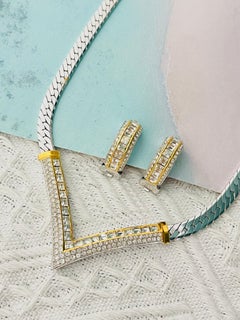 Christian Dior Iconic Rare Large Silver Gold Crystals Triangle Domed Chunky Set