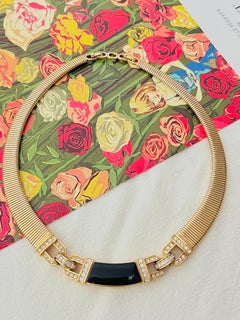 Collana Christian Dior Iconic unisex con cristalli neri e motivo a Omega intrecciato a coste