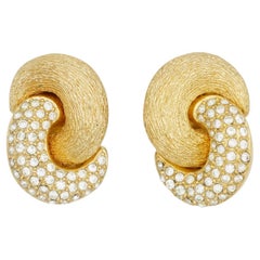 Christian Dior Iconic Unisex Gold Interlocked Textured Crystals Twist Earrings