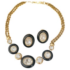 Christian Dior Iconic Unisex Large Oval Circle Crystals Black Double Rope 2 Set