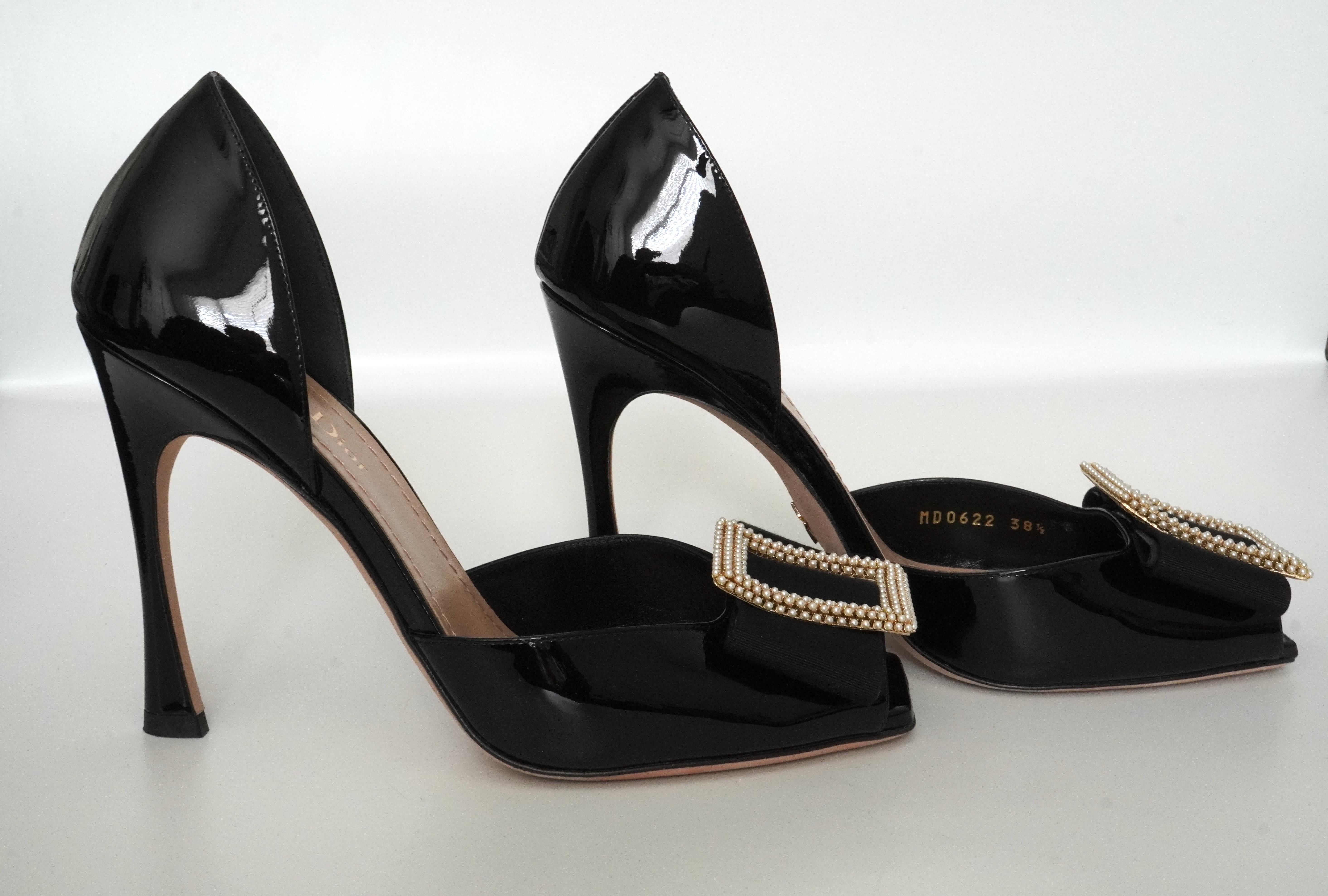 Christian Dior Idylle Black Patent Leather Heeled Sandals sz 38.5 1