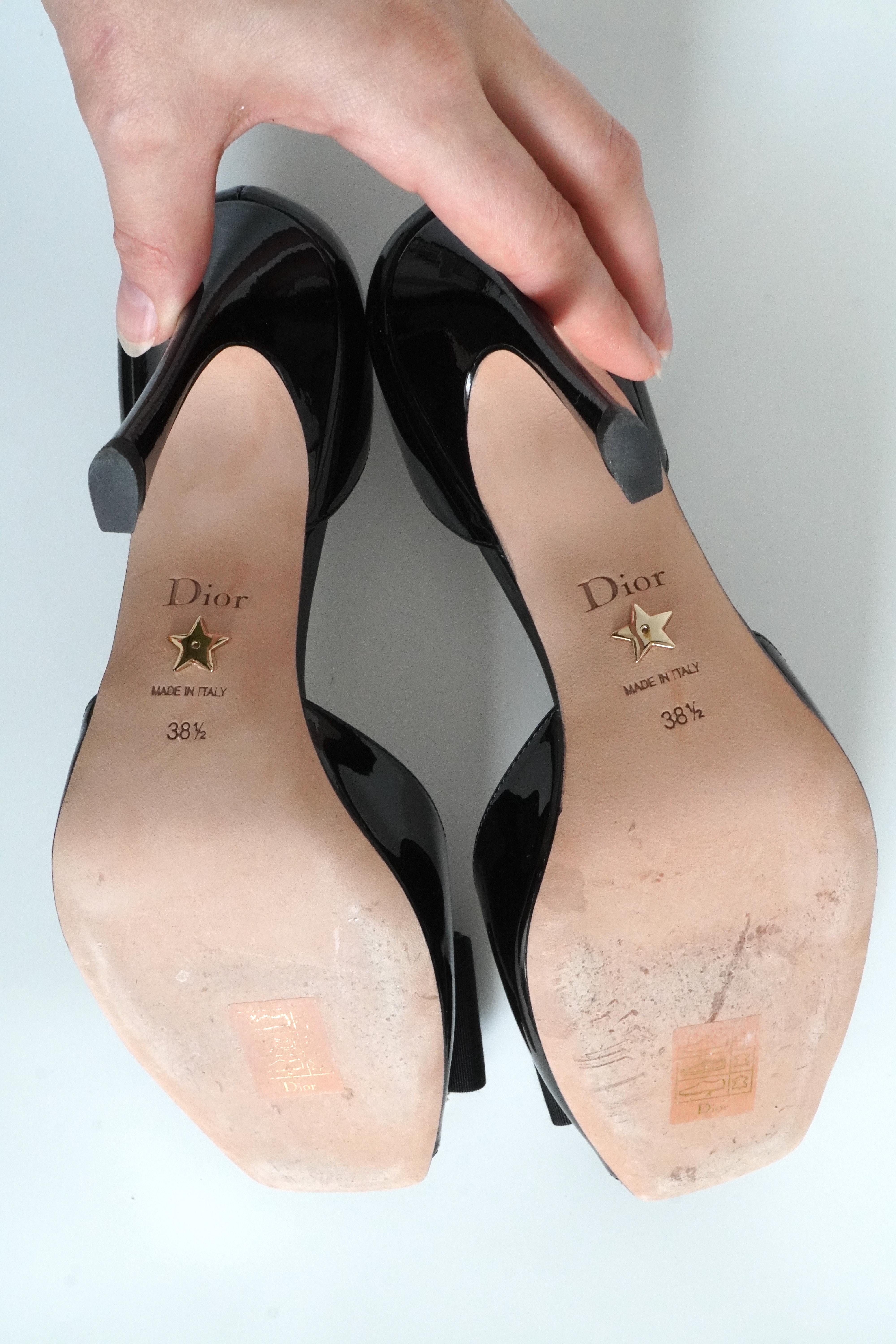 Christian Dior Idylle Black Patent Leather Heeled Sandals sz 38.5 4