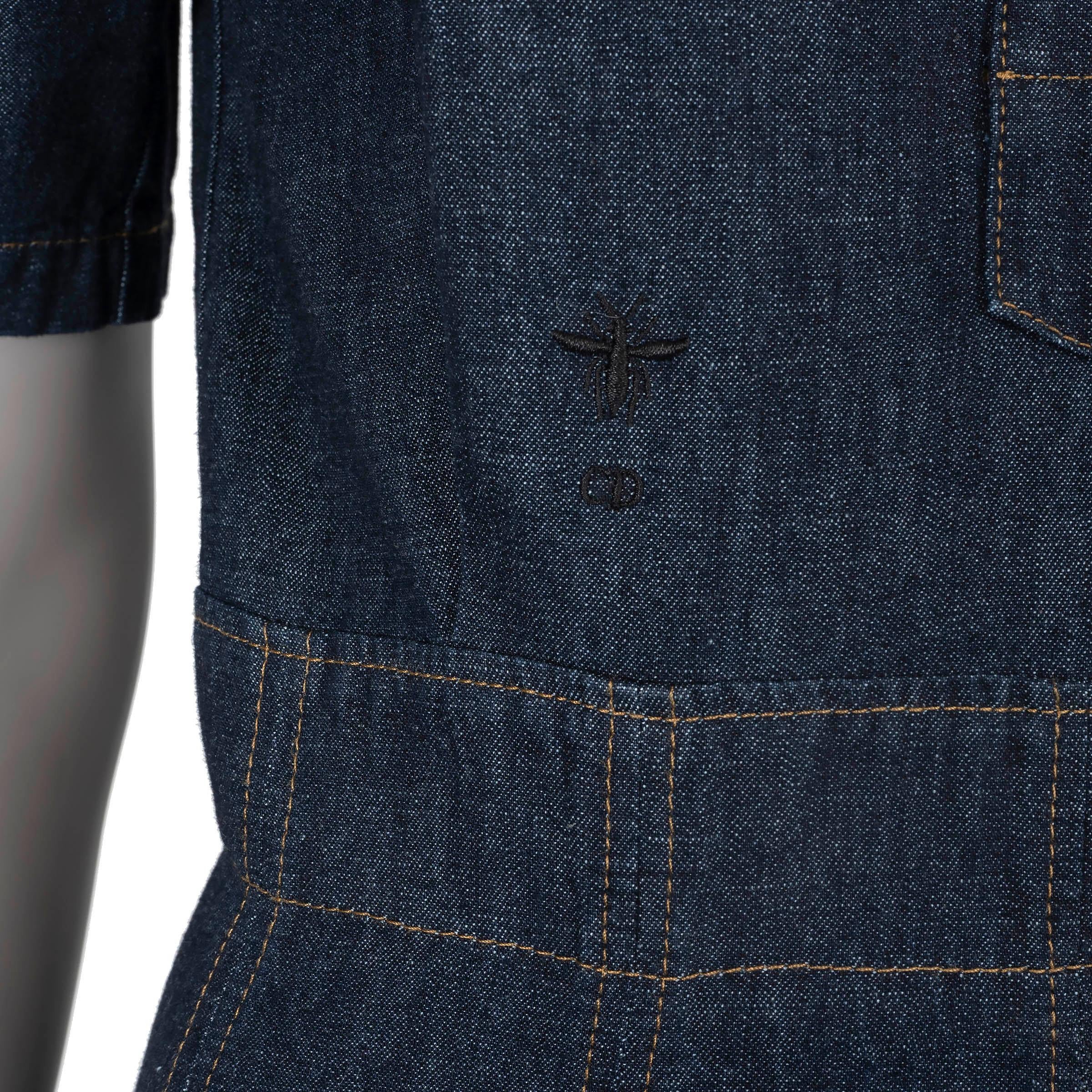 Women's CHRISTIAN DIOR indigo blue cotton 2023 FLARED DENIM MIDI SHIRT Dress 34 XS