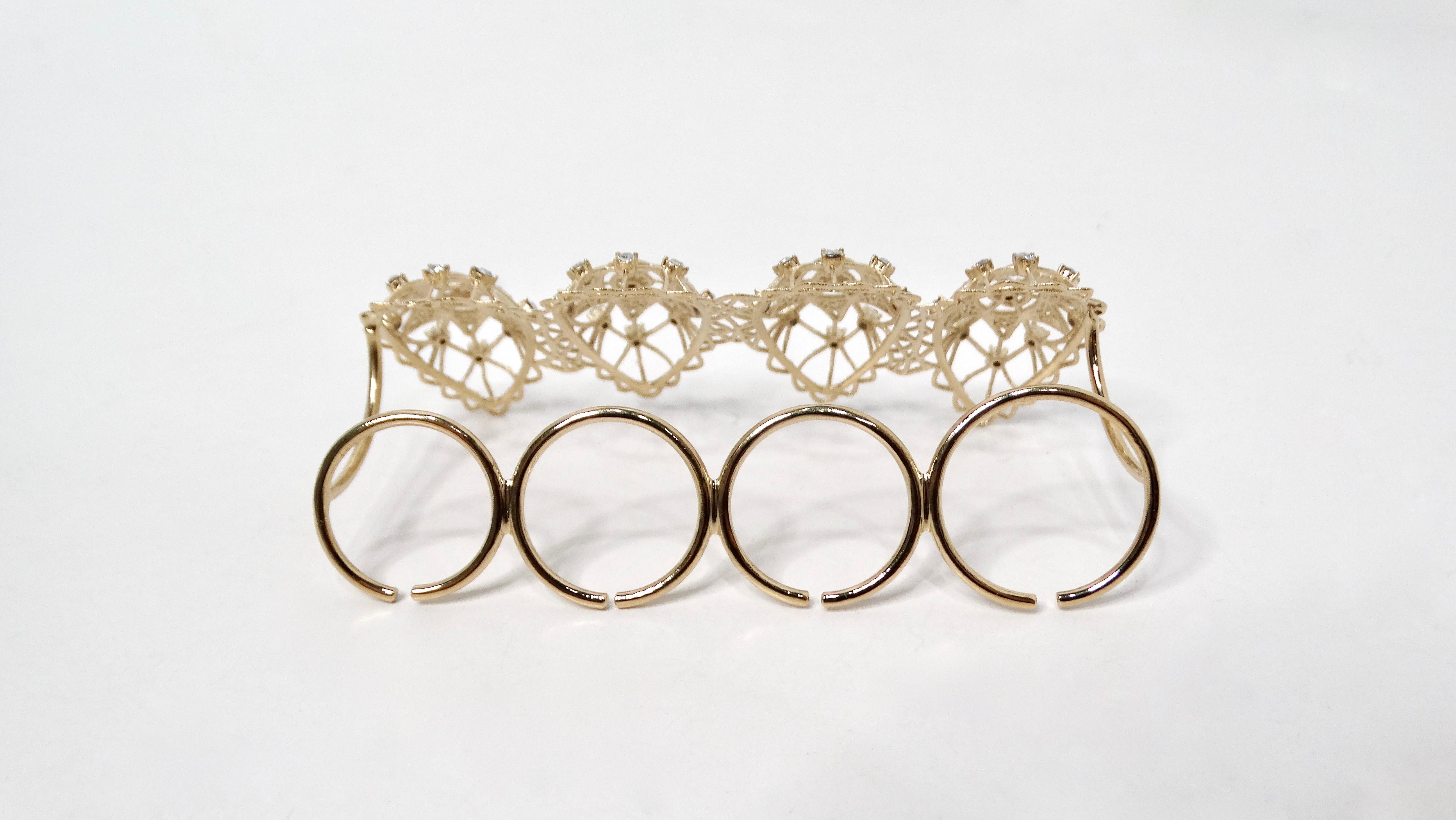 Christian Dior Intricate Crystal Detailed Gold-Tone Four-Finger Statement Ring In Good Condition In Scottsdale, AZ