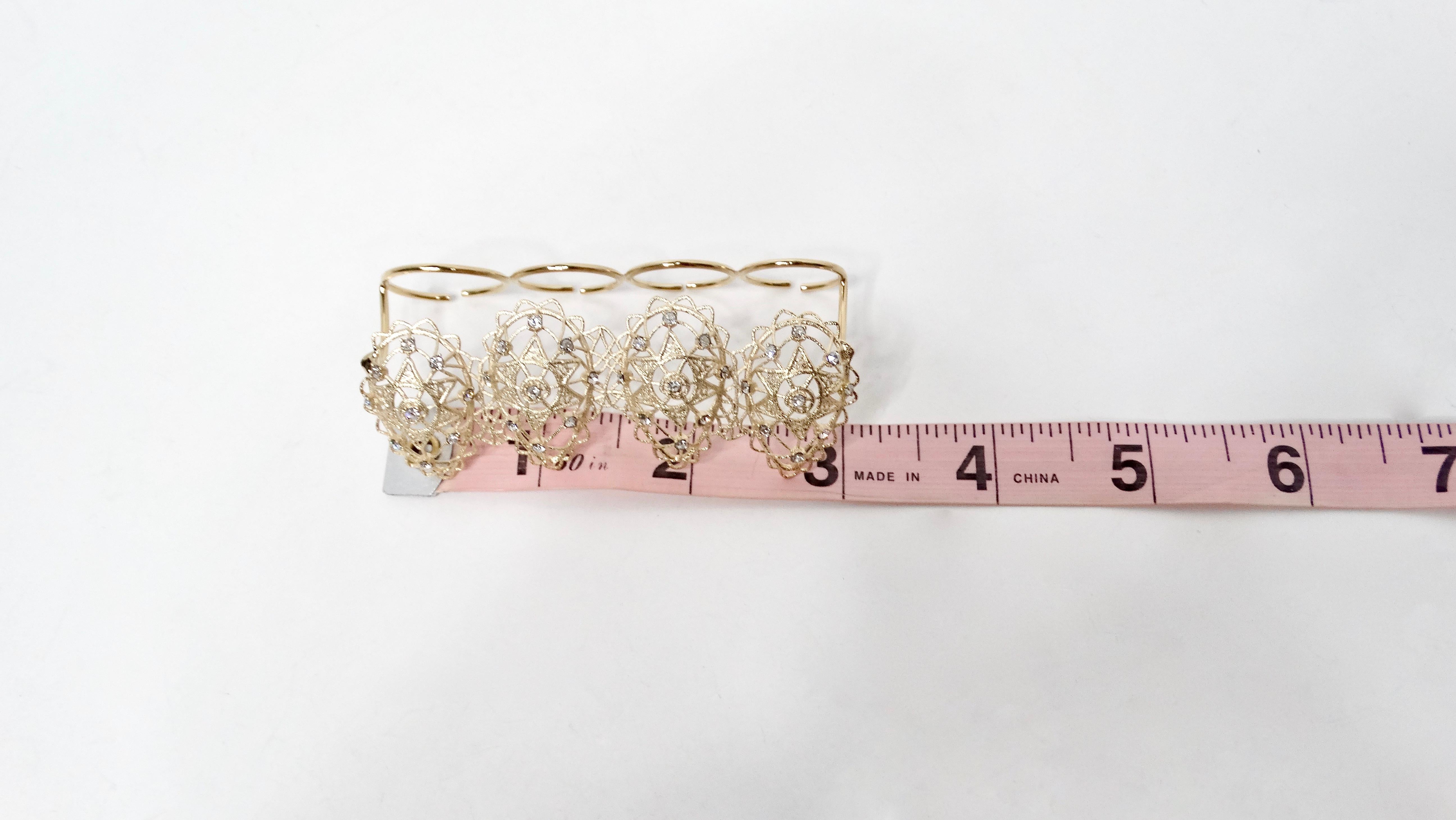 Christian Dior Intricate Crystal Detailed Gold-Tone Four-Finger Statement Ring 2