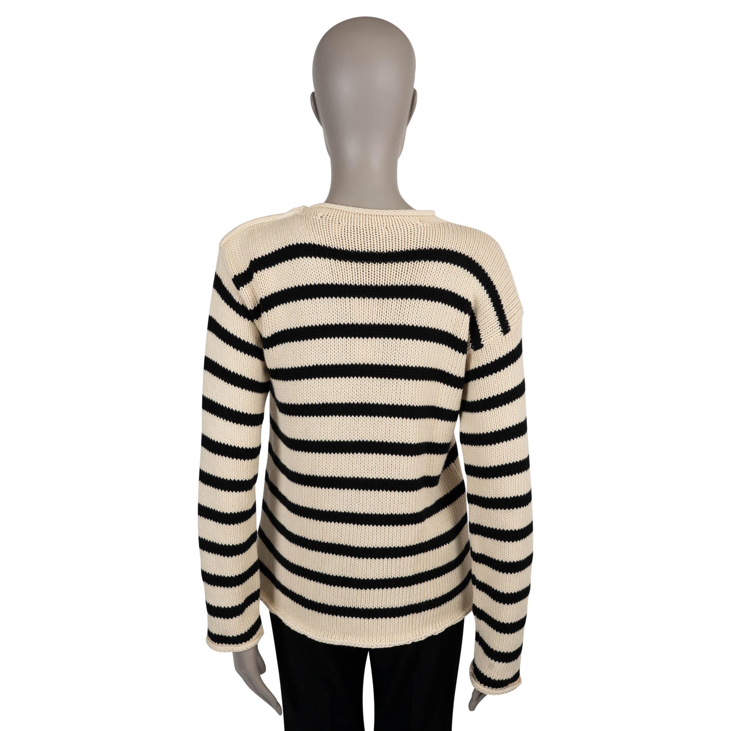 Bianco CHRISTIAN DIOR Maglione a righe in cotone avorio e nero 2020 MARINIERE 40 M. in vendita
