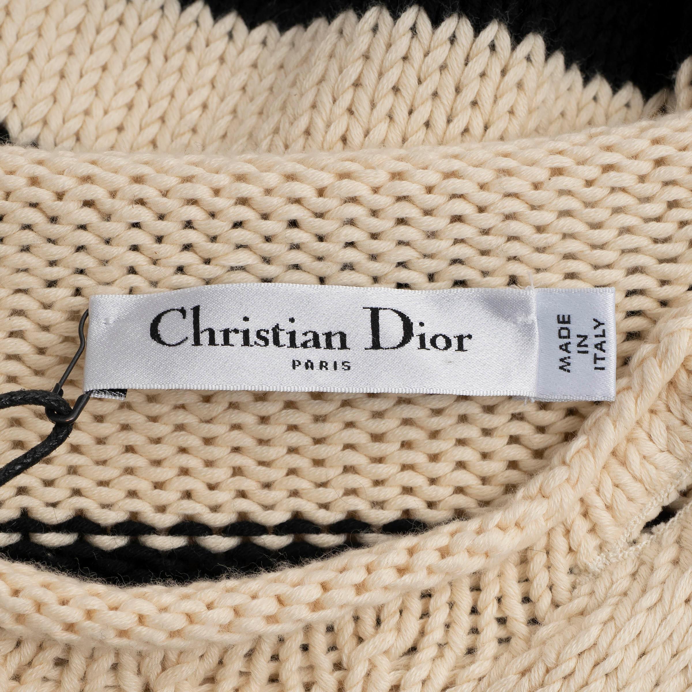 CHRISTIAN DIOR Maglione a righe in cotone avorio e nero 2020 MARINIERE 40 M. in vendita 2