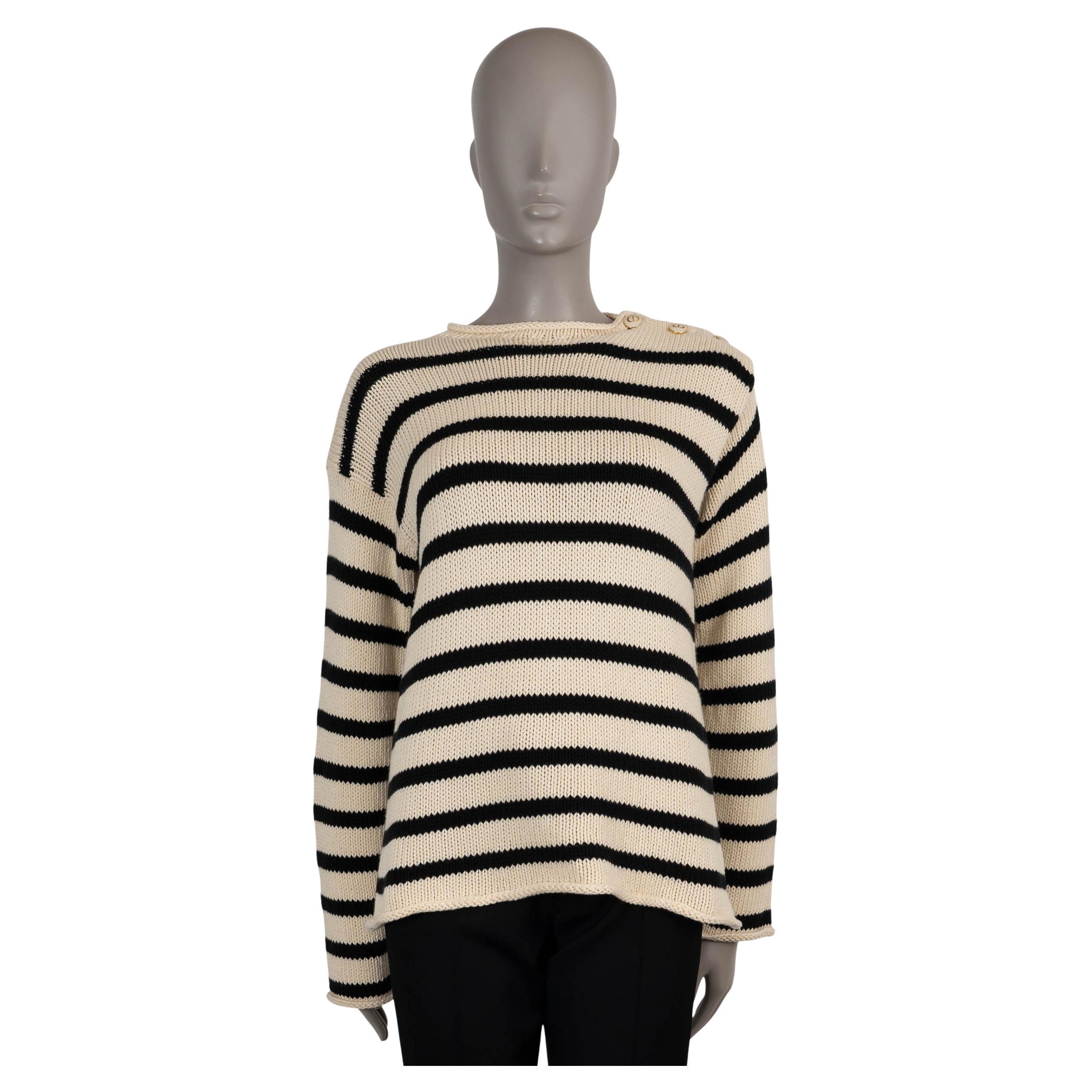 CHRISTIAN DIOR Maglione a righe in cotone avorio e nero 2020 MARINIERE 40 M.
