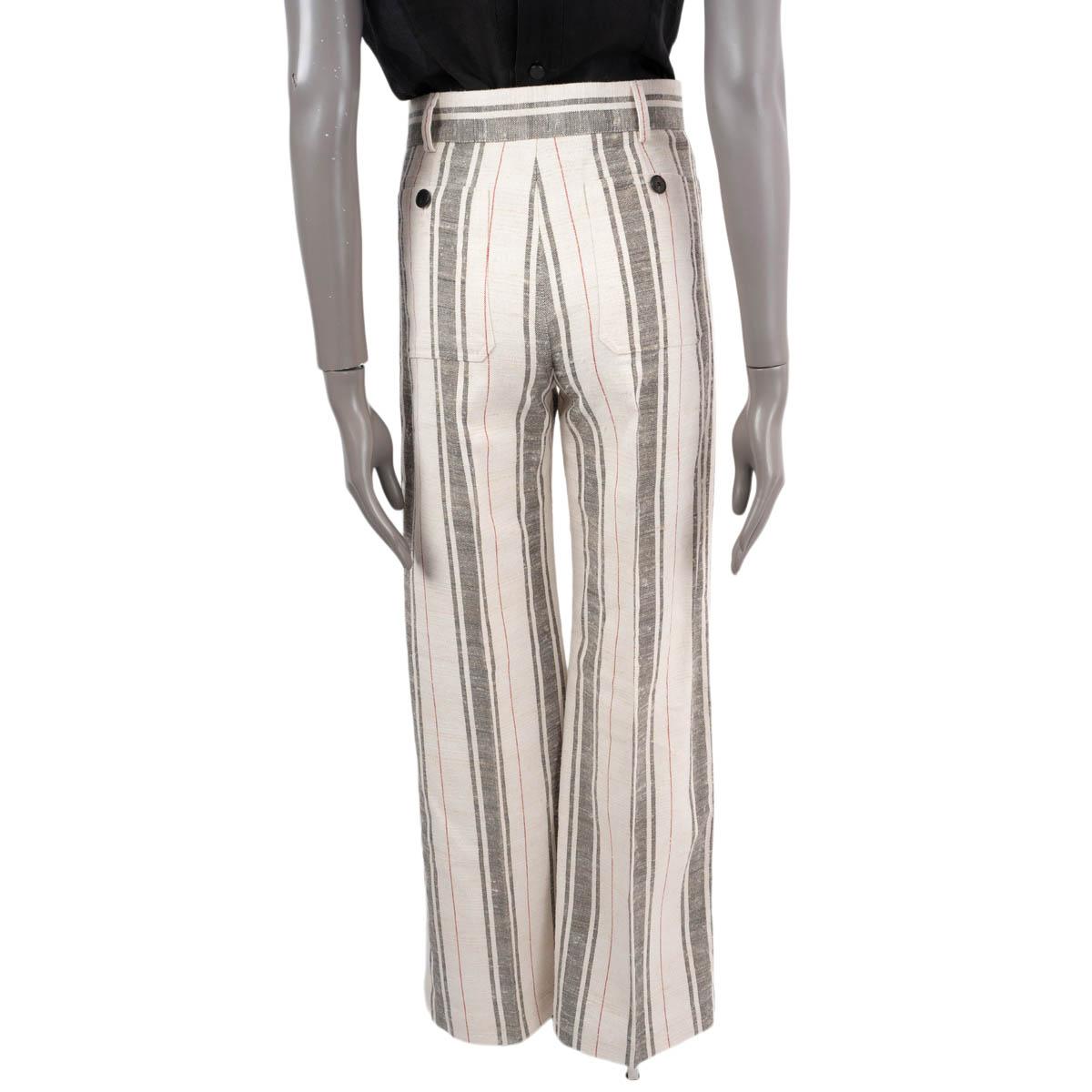 Gray CHRISTIAN DIOR ivory black red cotton & silk 2021 STRIPE Pants 34 XS For Sale