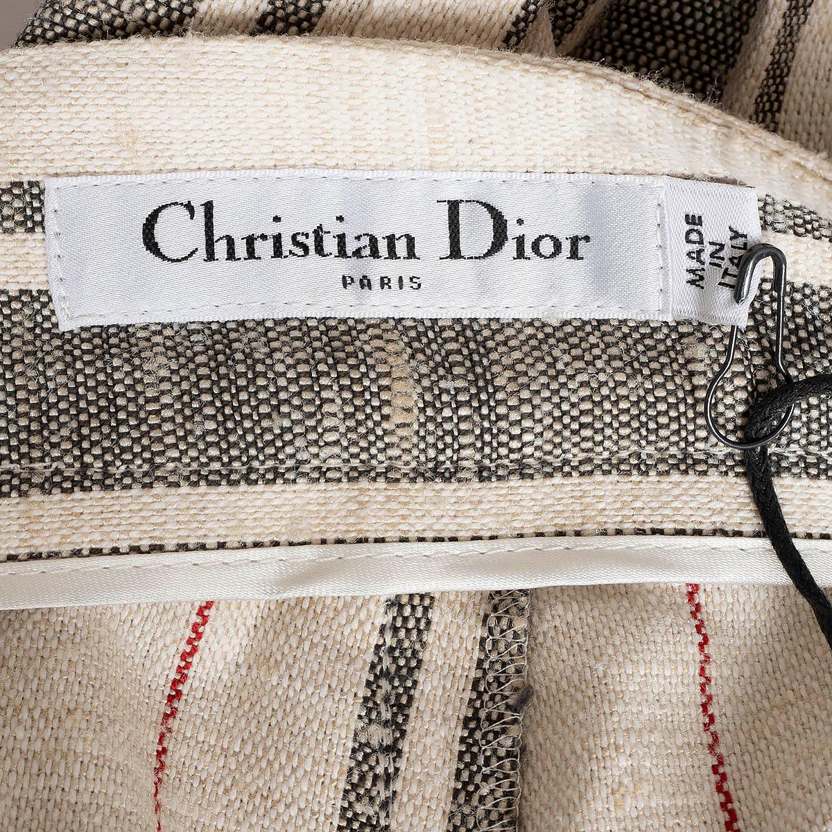 CHRISTIAN DIOR ivory black red cotton & silk 2021 STRIPE Pants 34 XS For Sale 2