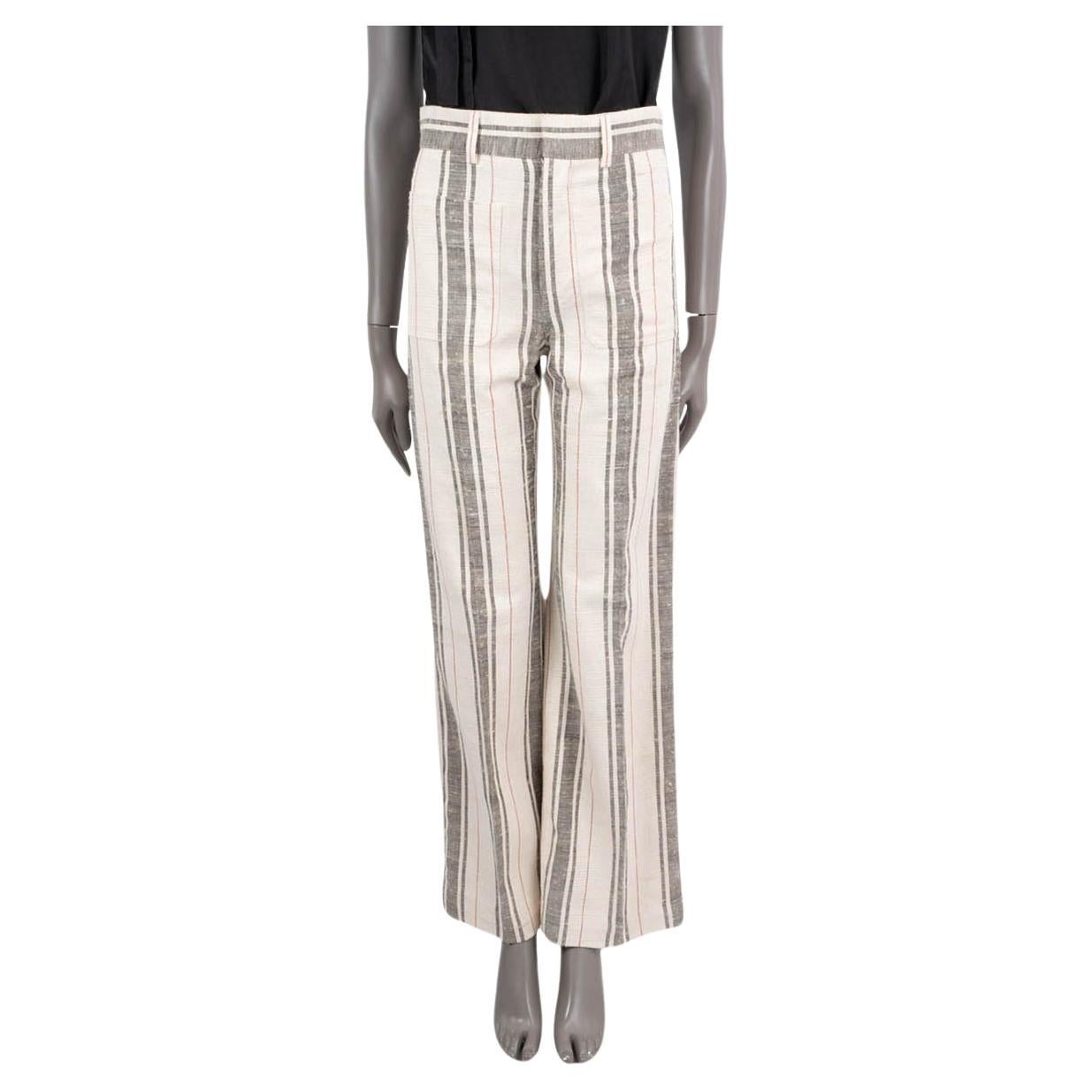 CHRISTIAN DIOR ivory black red cotton & silk 2021 STRIPE Pants 34 XS For Sale