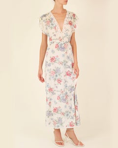 Christian Dior ivory blue pink floral lace sleeveless night gown maxi slip dress