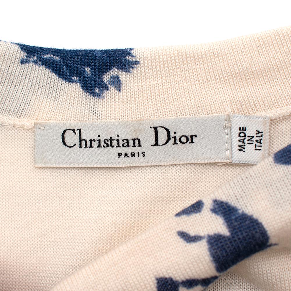 Christian Dior Ivory & Blue Silk Blend Sequin Embellished Knit Sweater Size US 6 4