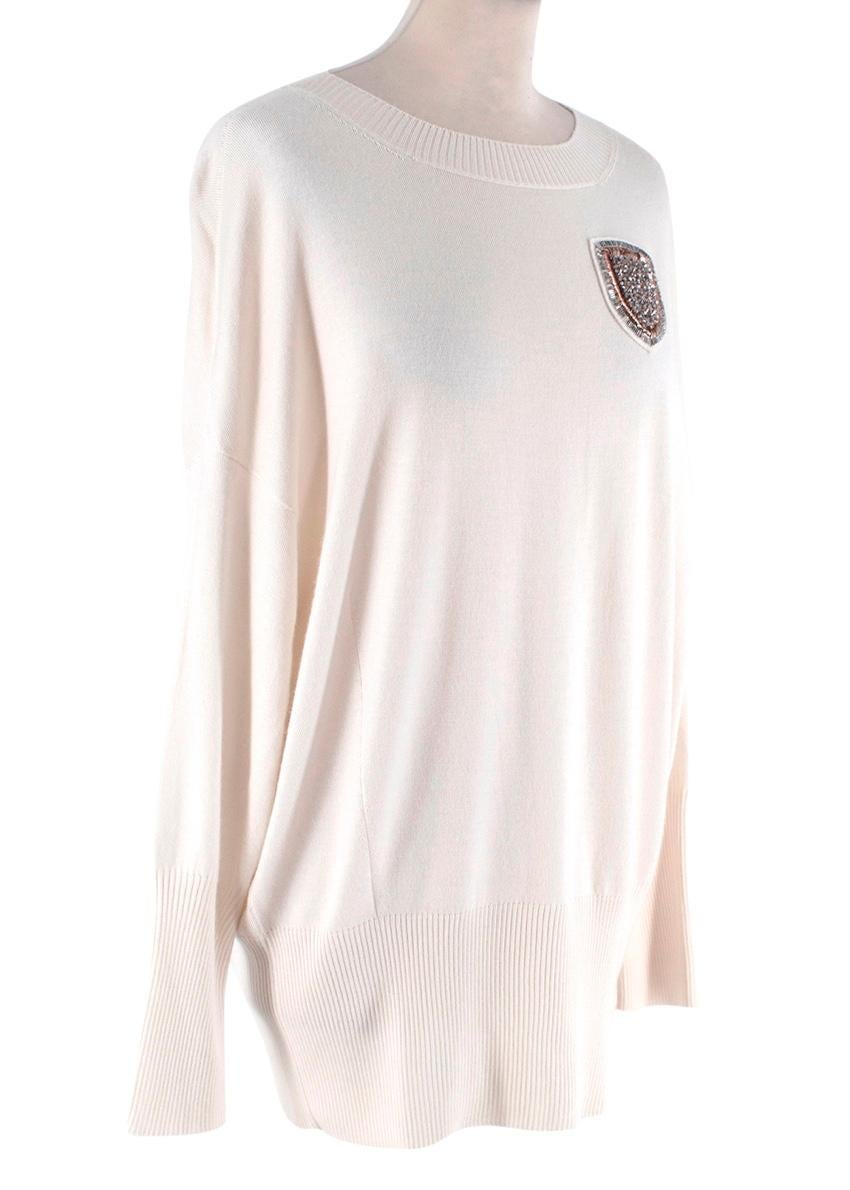 Christian Dior Ivory Cashmere Crest Patch Fine Knit Jumper
 

 - Fine knit cashmere, silk & wool blend with supersoft handle
 - Crest shaped embellished patch on the chest
 - Round ribbed neckline, ribbed cuffs and hem
 - Warm ivory tone
 -