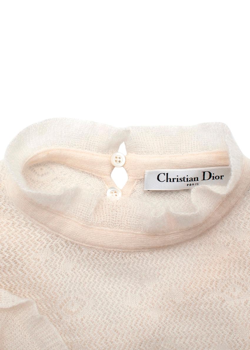 Beige Christian Dior Ivory Mohair-Blend Pointelle Knitted top US 4 For Sale