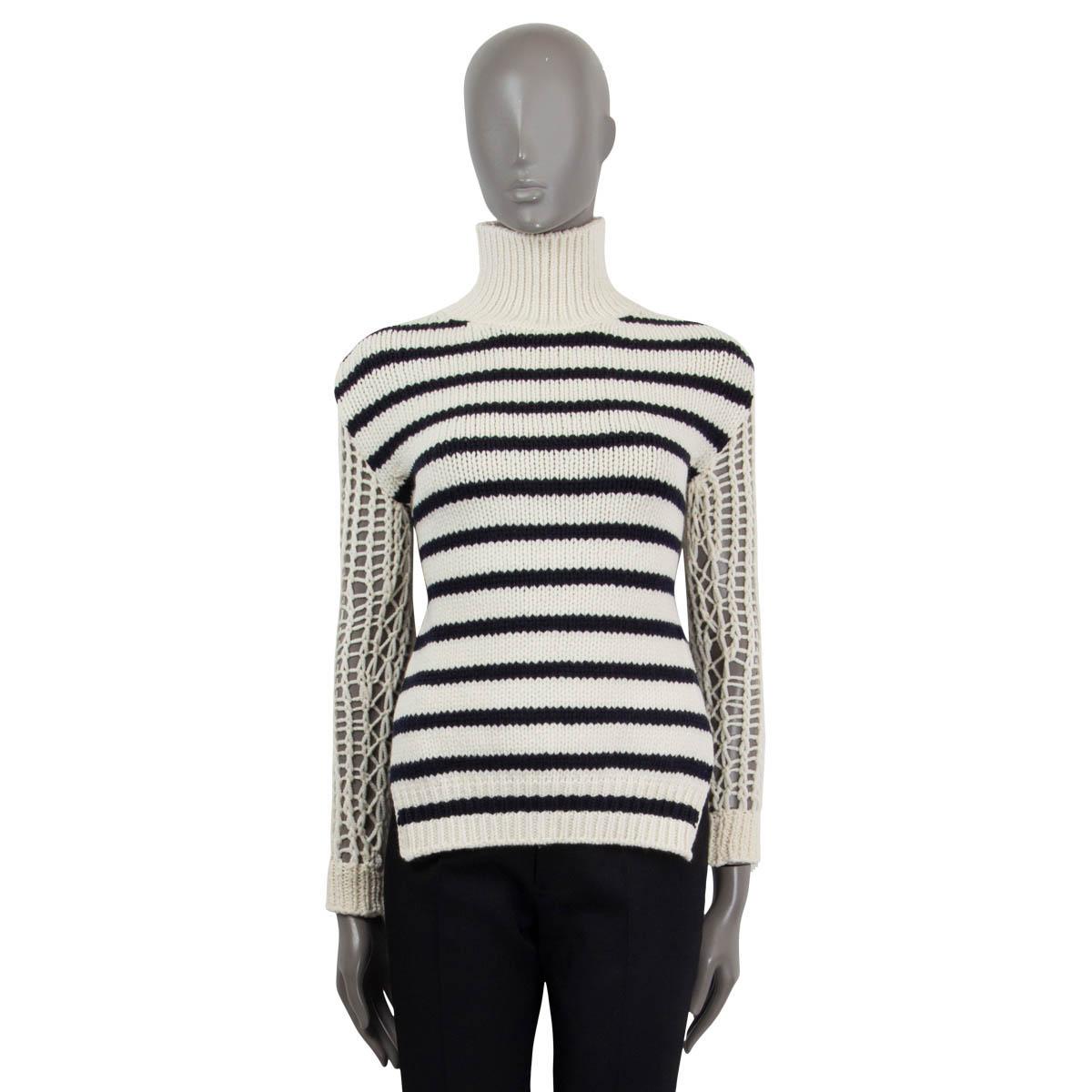 Gray CHRISTIAN DIOR ivory & navy wool 2022 STRIPED OPEN BACK TURTLENECK Sweater M For Sale
