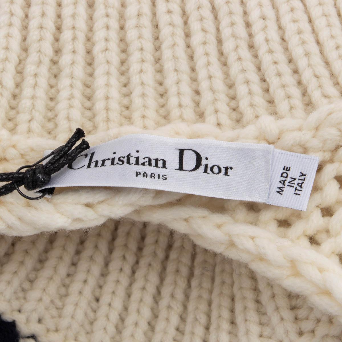 CHRISTIAN DIOR ivory & navy wool 2022 STRIPED OPEN BACK TURTLENECK Sweater M For Sale 3