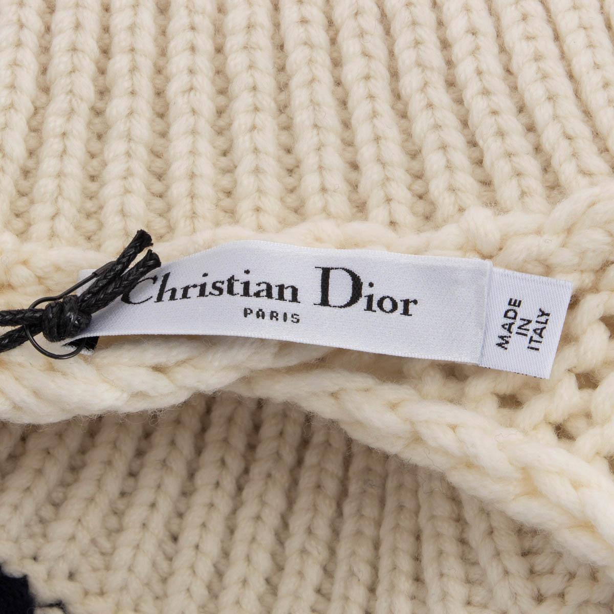 Women's CHRISTIAN DIOR ivory & navy wool 2022 STRIPED OPEN BACK TURTLENECK Sweater S For Sale