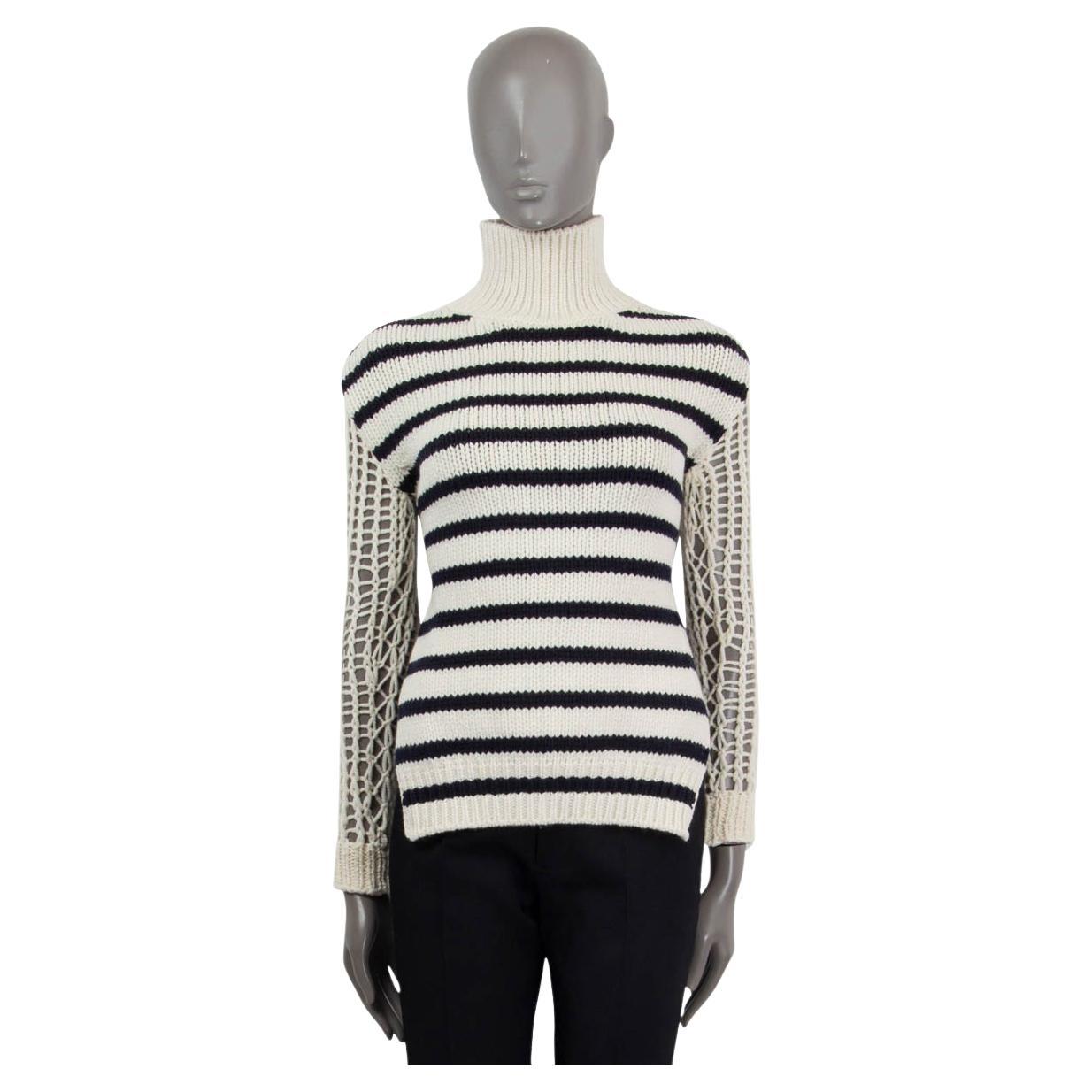 CHRISTIAN DIOR ivory & navy wool 2022 STRIPED OPEN BACK TURTLENECK Sweater S For Sale