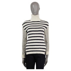 CHRISTIAN DIOR ivory & navy wool 2022 STRIPED OPEN BACK TURTLENECK Sweater S