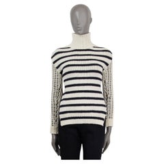 CHRISTIAN DIOR Pullover aus elfenbeinfarbener und marineblauer Wolle 2022 STRIPED OPEN BACK TURTLENECK S