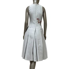 Christian Dior Ivory Quilted Midi Dress FR 38 with Floral Embroidery