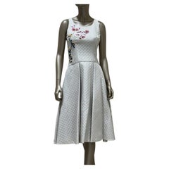 Christian Dior Ivory Quilted Midi Dress FR 38 with Floral Embroidery