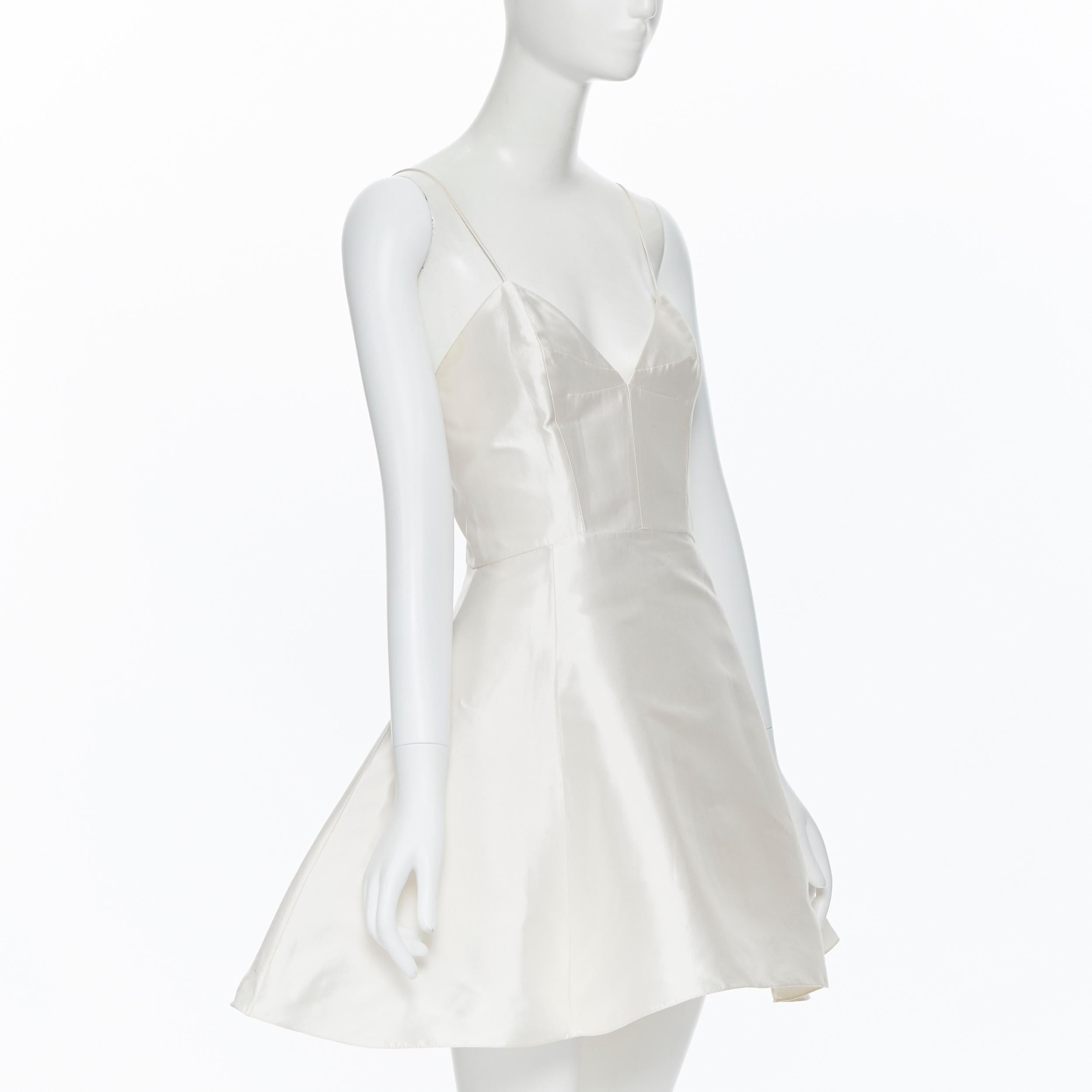 CHRISTIAN DIOR ivory sweetheart spaghetti strap fit flared mini dress FR42 L In Fair Condition In Hong Kong, NT