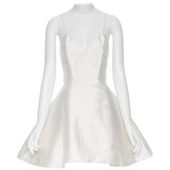 CHRISTIAN DIOR avorio, mini abito svasato con spaghetti a cuore FR42 L.