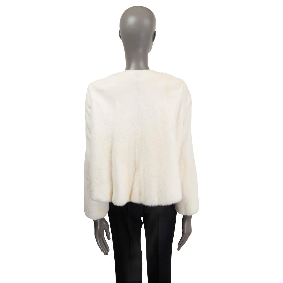 White CHRISTIAN DIOR ivory white MINK FUR COLLARLESS CROPPED Jacket 38 S For Sale