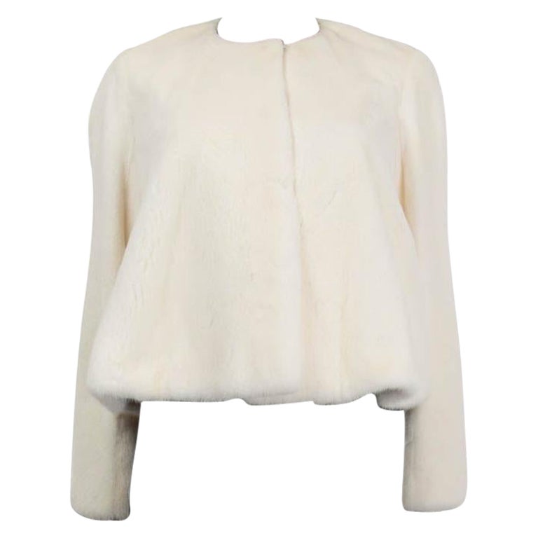 CHRISTIAN DIOR avorio bianco Pelliccia di minkia senza collare Giacca incrociata 38 S. White