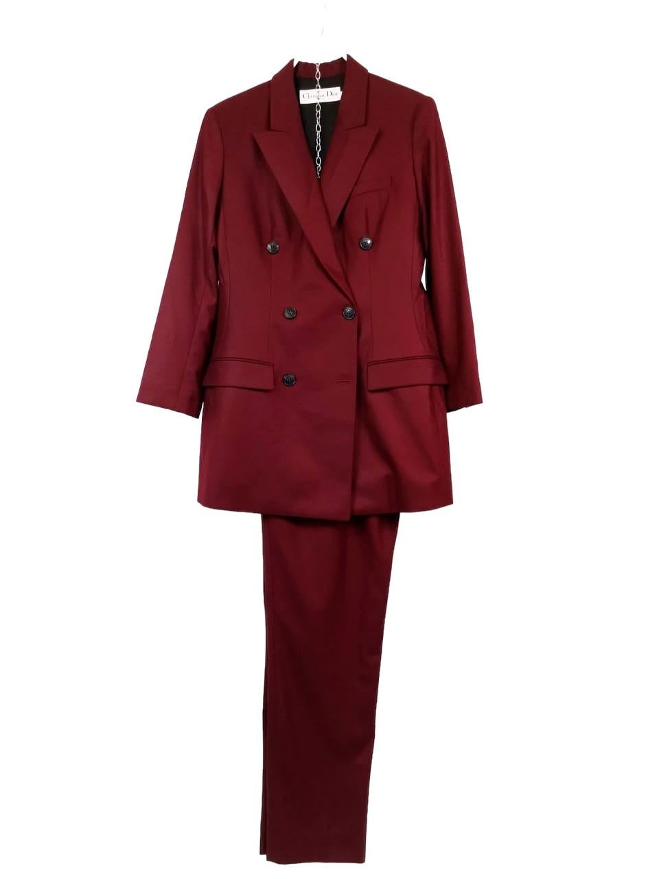 Red Christian Dior Jacket & Trousers Suit For Sale