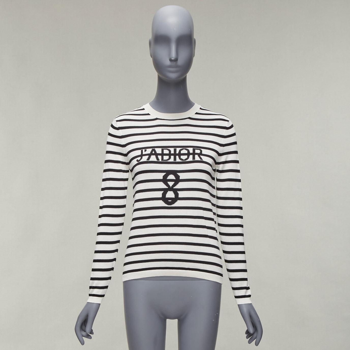 CHRISTIAN DIOR Jadior 8 black cream silk cotton long sleeve crew sweater FR34 XS For Sale 5
