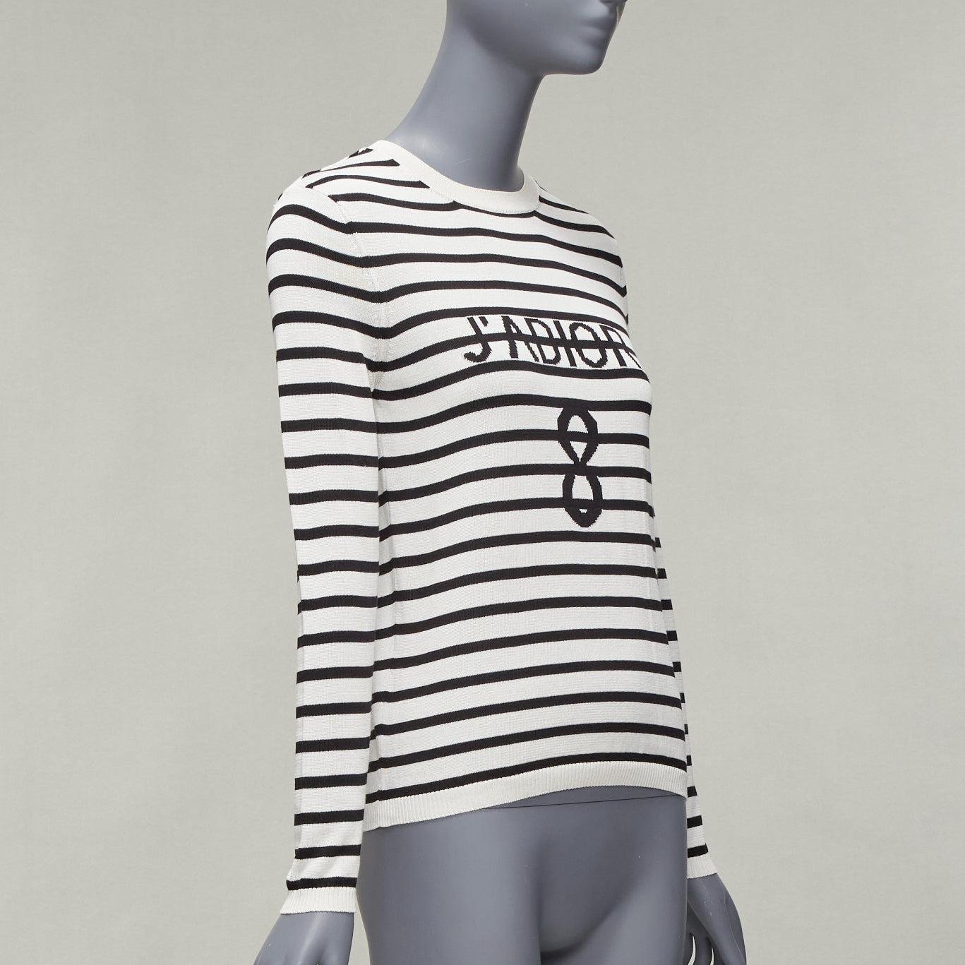 Black CHRISTIAN DIOR Jadior 8 black cream silk cotton long sleeve crew sweater FR34 XS For Sale