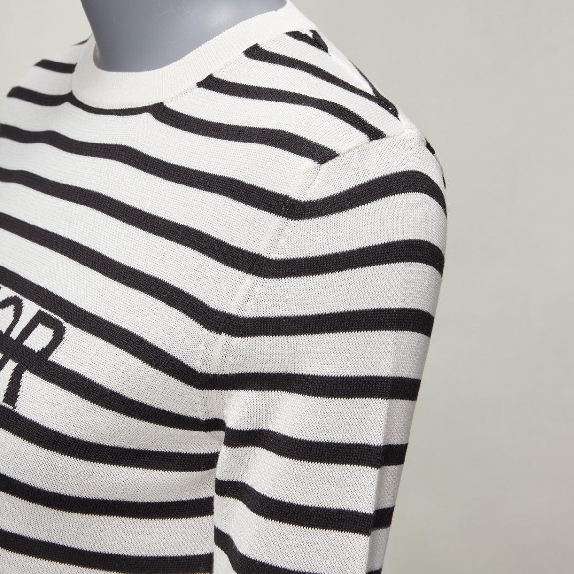 CHRISTIAN DIOR Jadior 8 black cream silk cotton long sleeve crew sweater FR34 XS For Sale 3