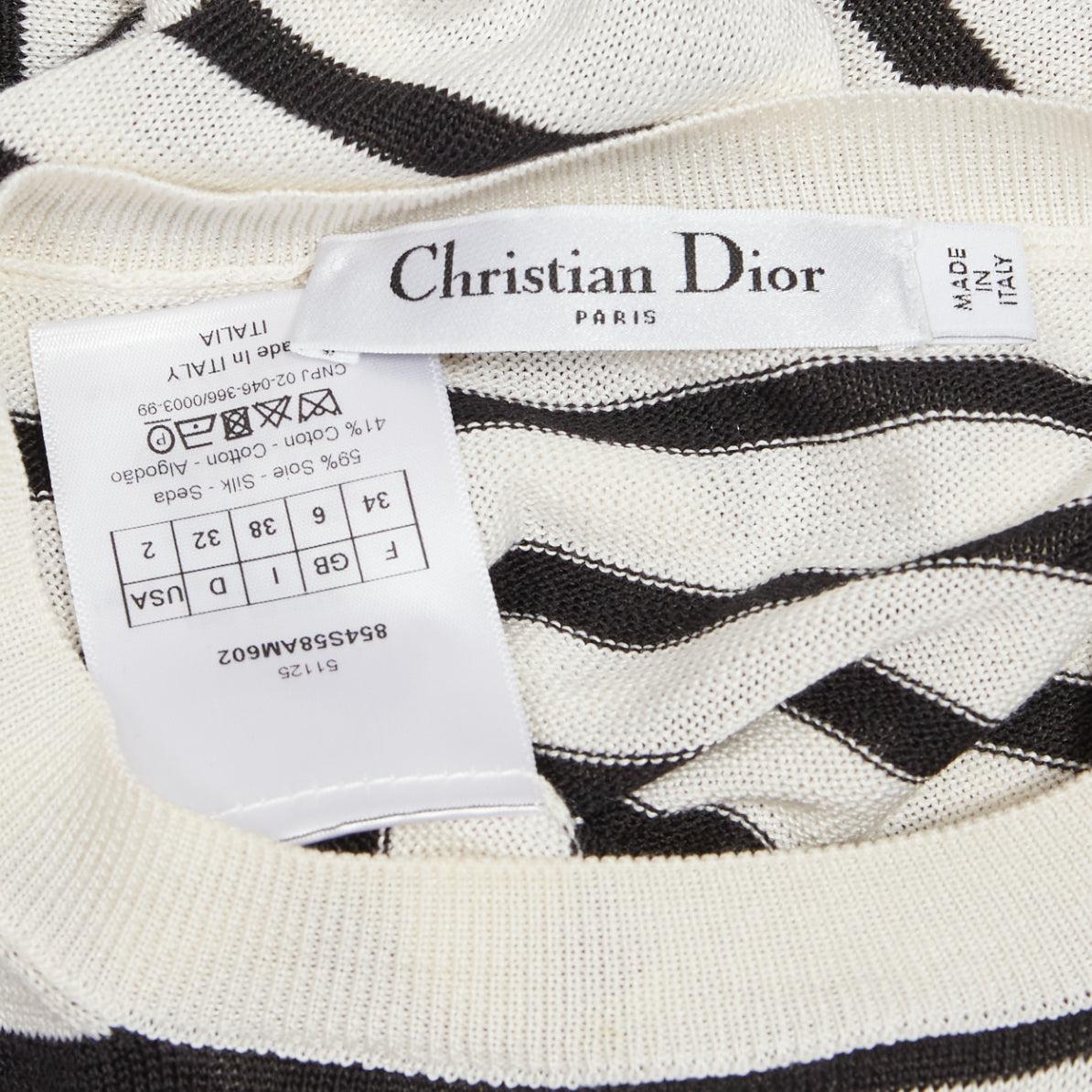 CHRISTIAN DIOR Jadior 8 black cream silk cotton long sleeve crew sweater FR34 XS For Sale 4