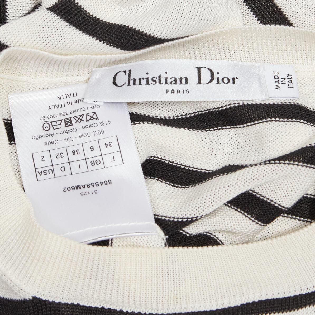 CHRISTIAN DIOR Jadior 8 black cream silk cotton long sleeve crew sweater FR34 XS For Sale 5