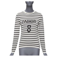CHRISTIAN DIOR Jadior 8 black cream silk cotton long sleeve crew sweater FR34 XS
