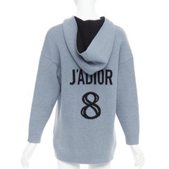 CHRISTIAN DIOR J'adior 8 blue cashmere blend dropped sleeves hoodie FR34 XS