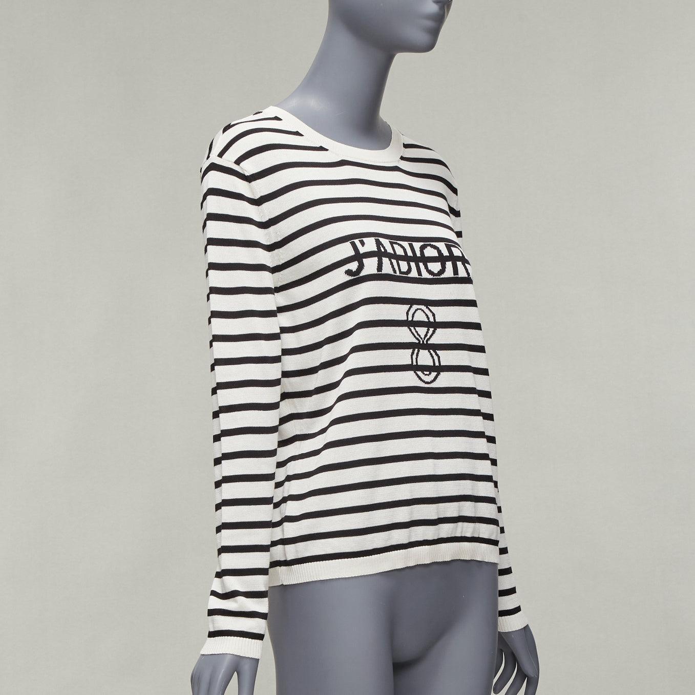Black CHRISTIAN DIOR Jadior 8 cream black stripe long sleeve crew sweater FR40 L For Sale