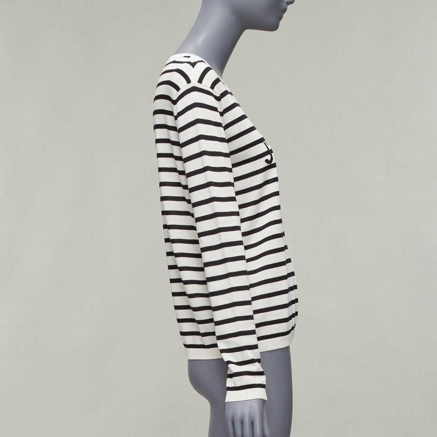 CHRISTIAN DIOR Jadior 8 cream black stripe long sleeve crew sweater FR40 L In Good Condition For Sale In Hong Kong, NT
