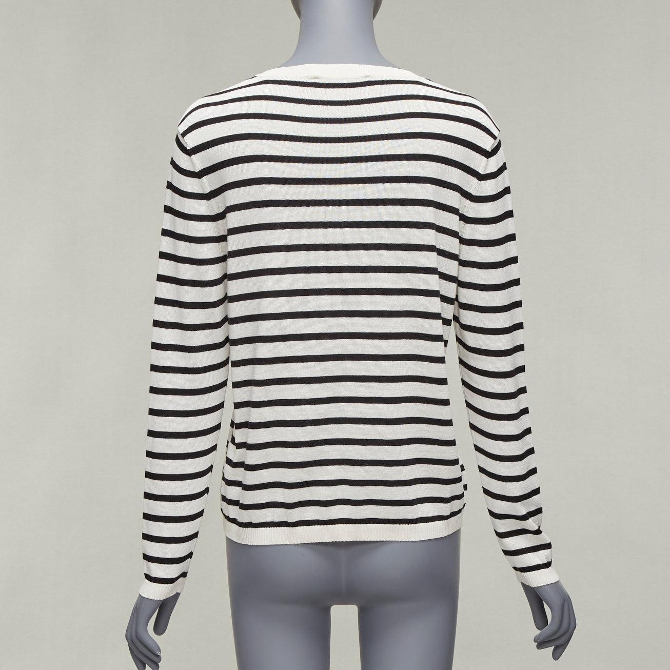 Women's CHRISTIAN DIOR Jadior 8 cream black stripe long sleeve crew sweater FR40 L For Sale