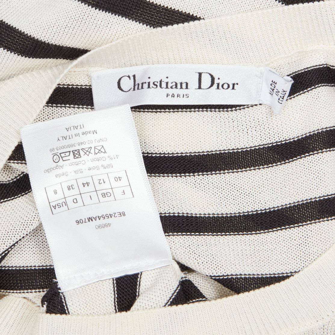 CHRISTIAN DIOR Jadior 8 cream black stripe long sleeve crew sweater FR40 L en vente 5