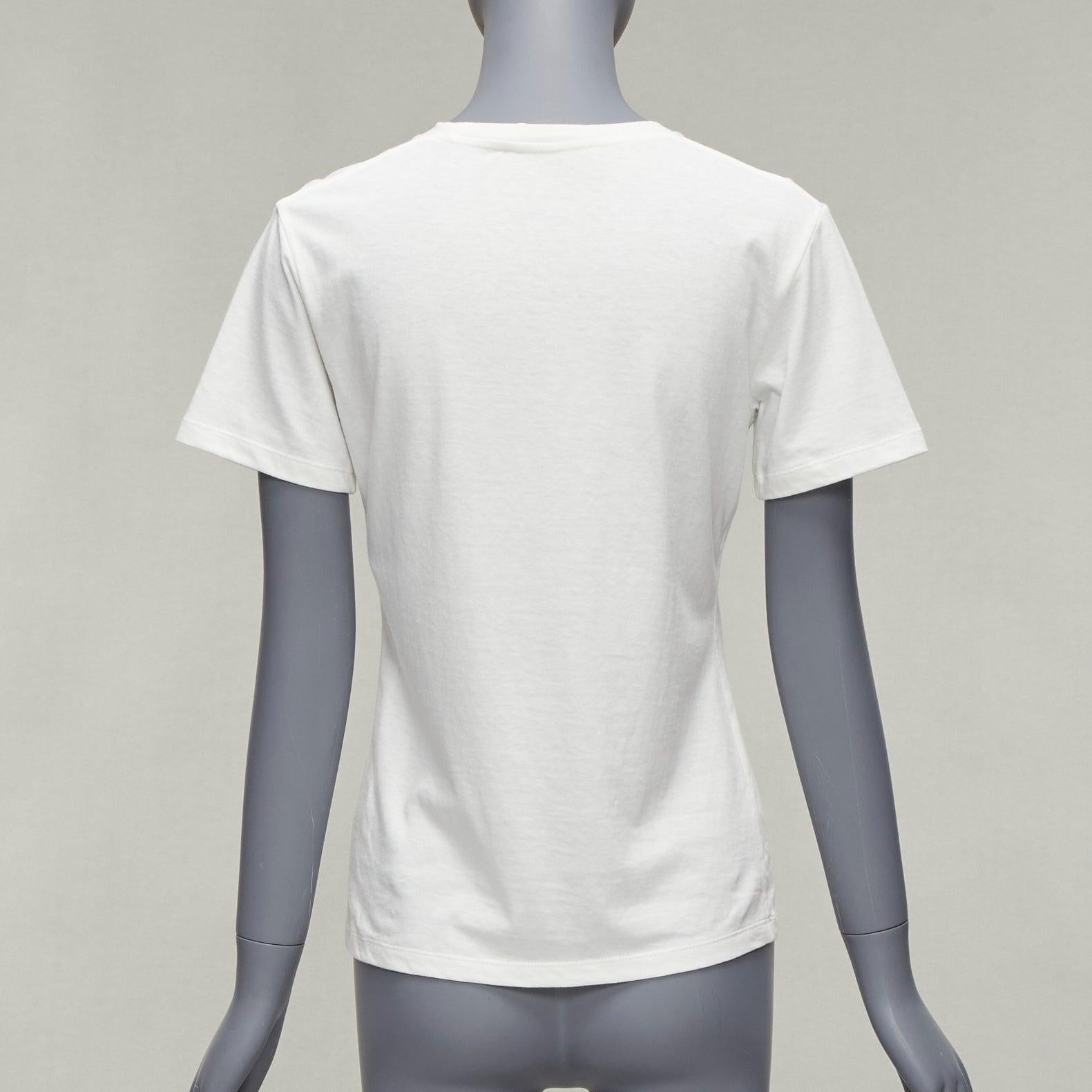 Women's CHRISTIAN DIOR Jadior 8 gold lurex embroidery white cotton linen tshirt XS For Sale