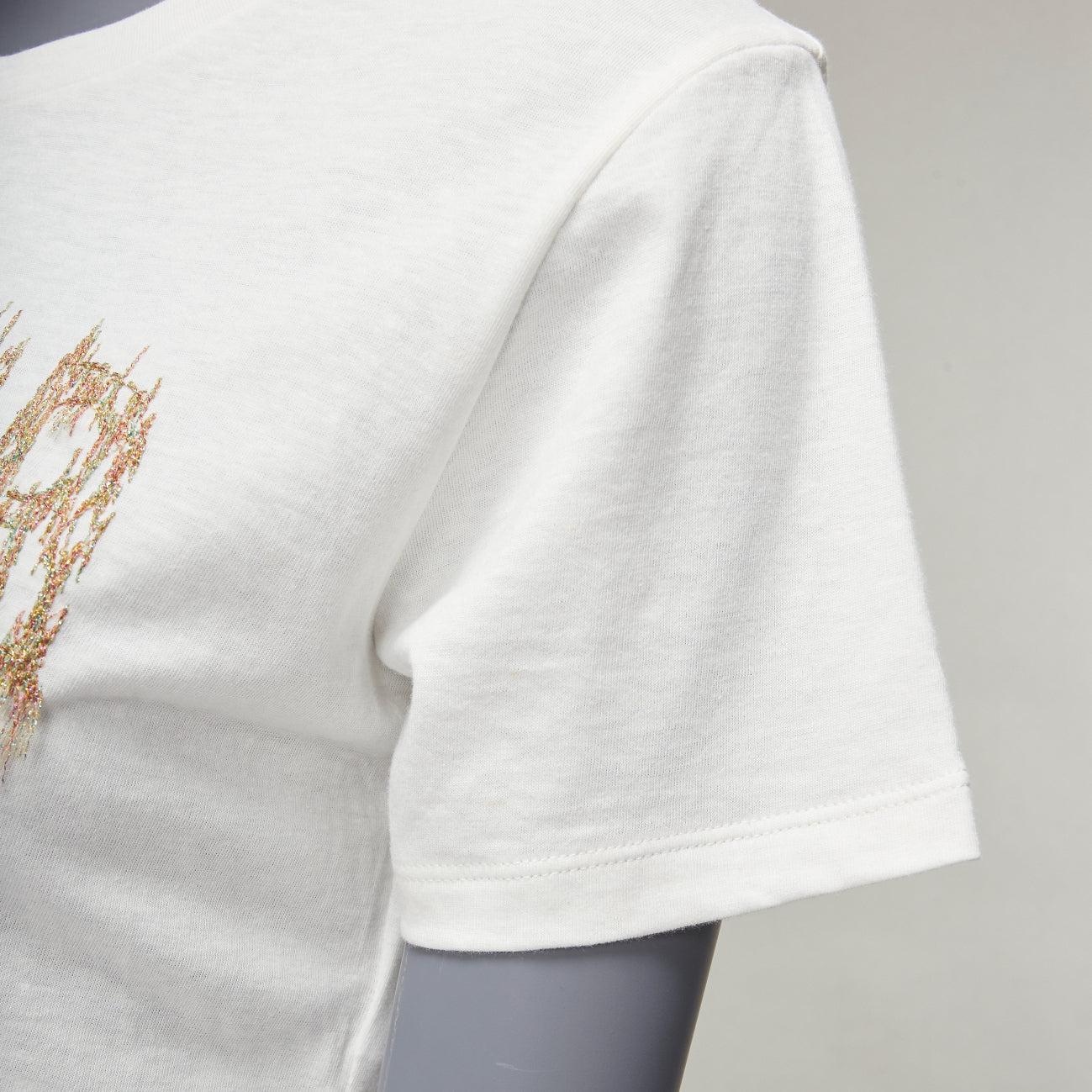 CHRISTIAN DIOR Jadior 8 gold lurex embroidery white cotton linen tshirt XS For Sale 2