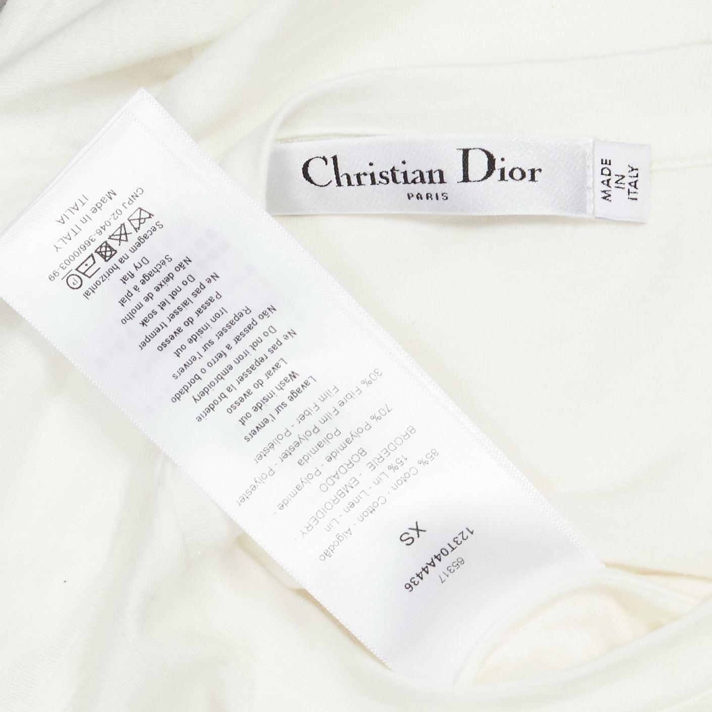 CHRISTIAN DIOR Jadior 8 gold lurex embroidery white cotton linen tshirt XS For Sale 5