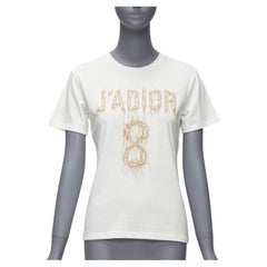 CHRISTIAN DIOR Jadior 8 gold lurex embroidery white cotton linen tshirt XS