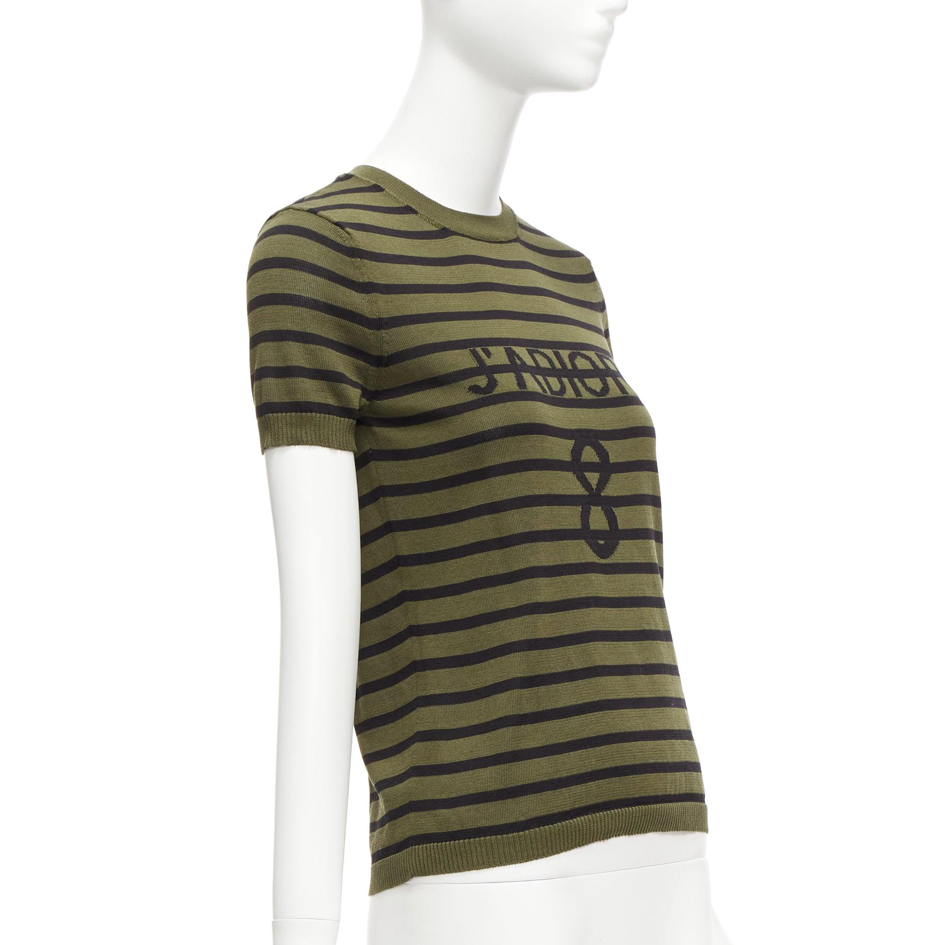 Black CHRISTIAN DIOR J'Adior 8 green stripe silk cotton knitted top FR34 XS For Sale
