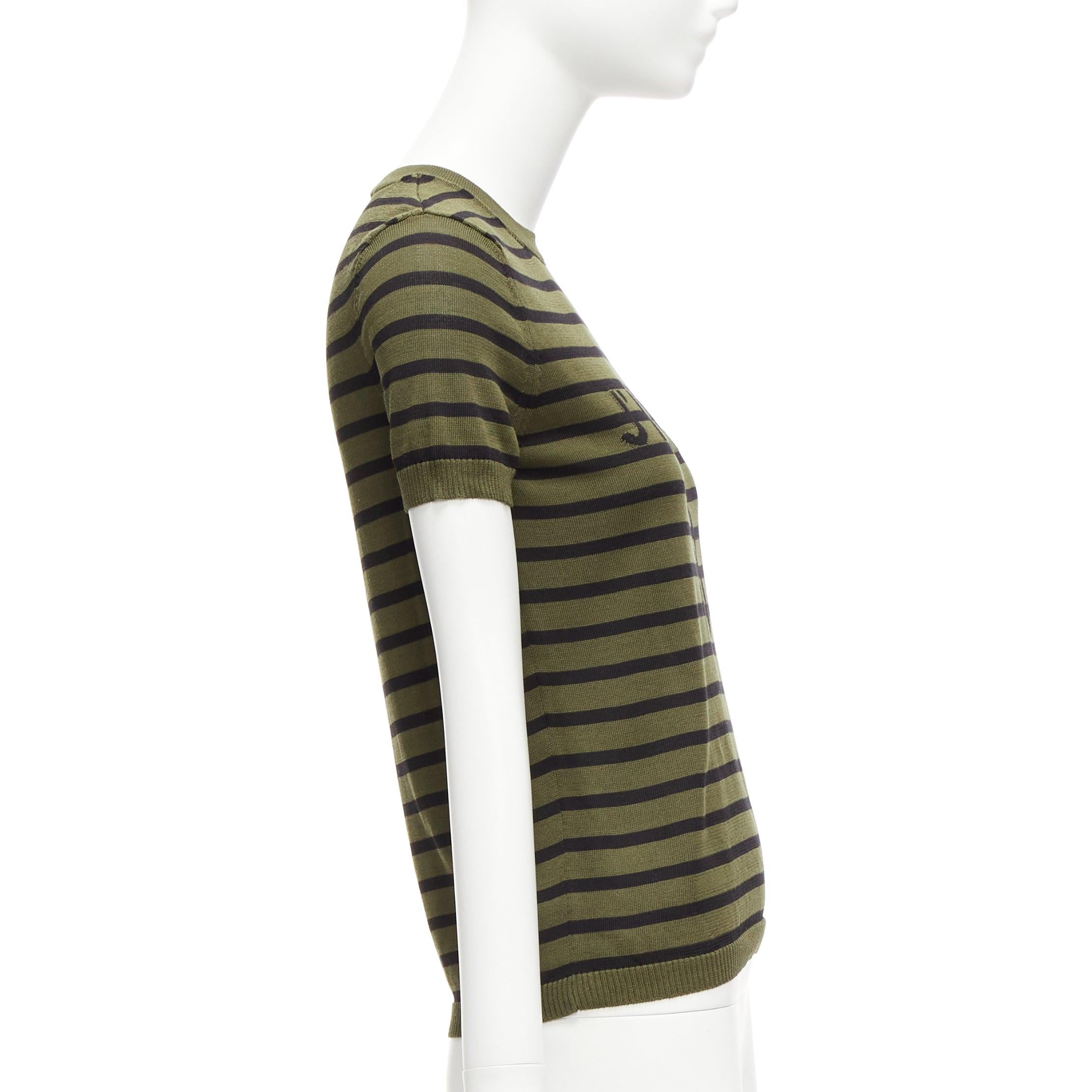 Women's CHRISTIAN DIOR J'Adior 8 green stripe silk cotton knitted top FR34 XS For Sale