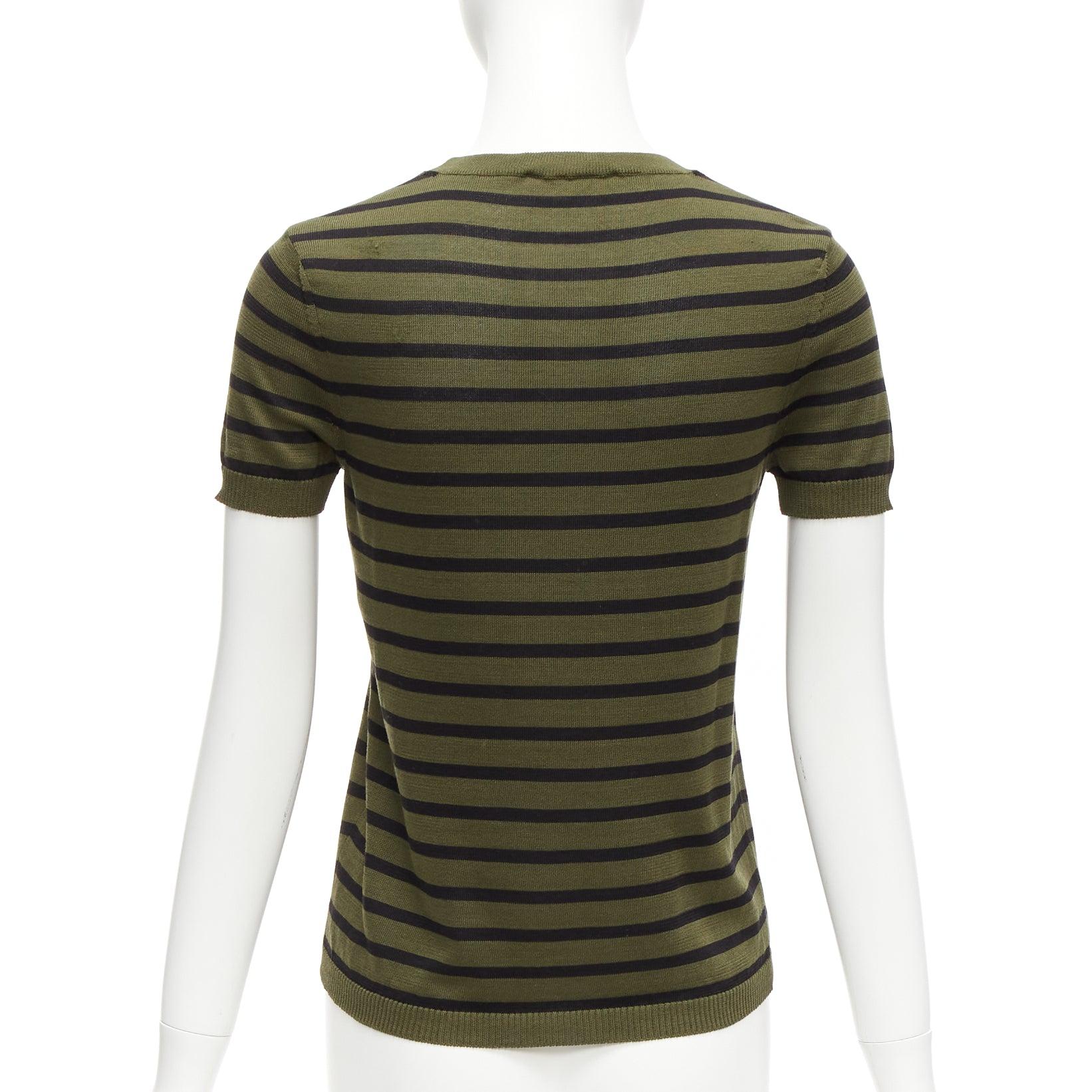Women's CHRISTIAN DIOR J'Adior 8 green stripe silk cotton knitted top FR34 XS For Sale